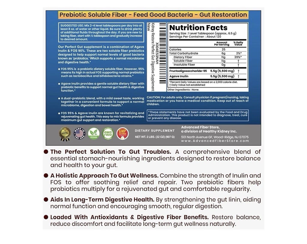 Perfect Gut: Inulin FOS Powder for Gut Health Prebiotic Inulin Prebiotic 2 LBS