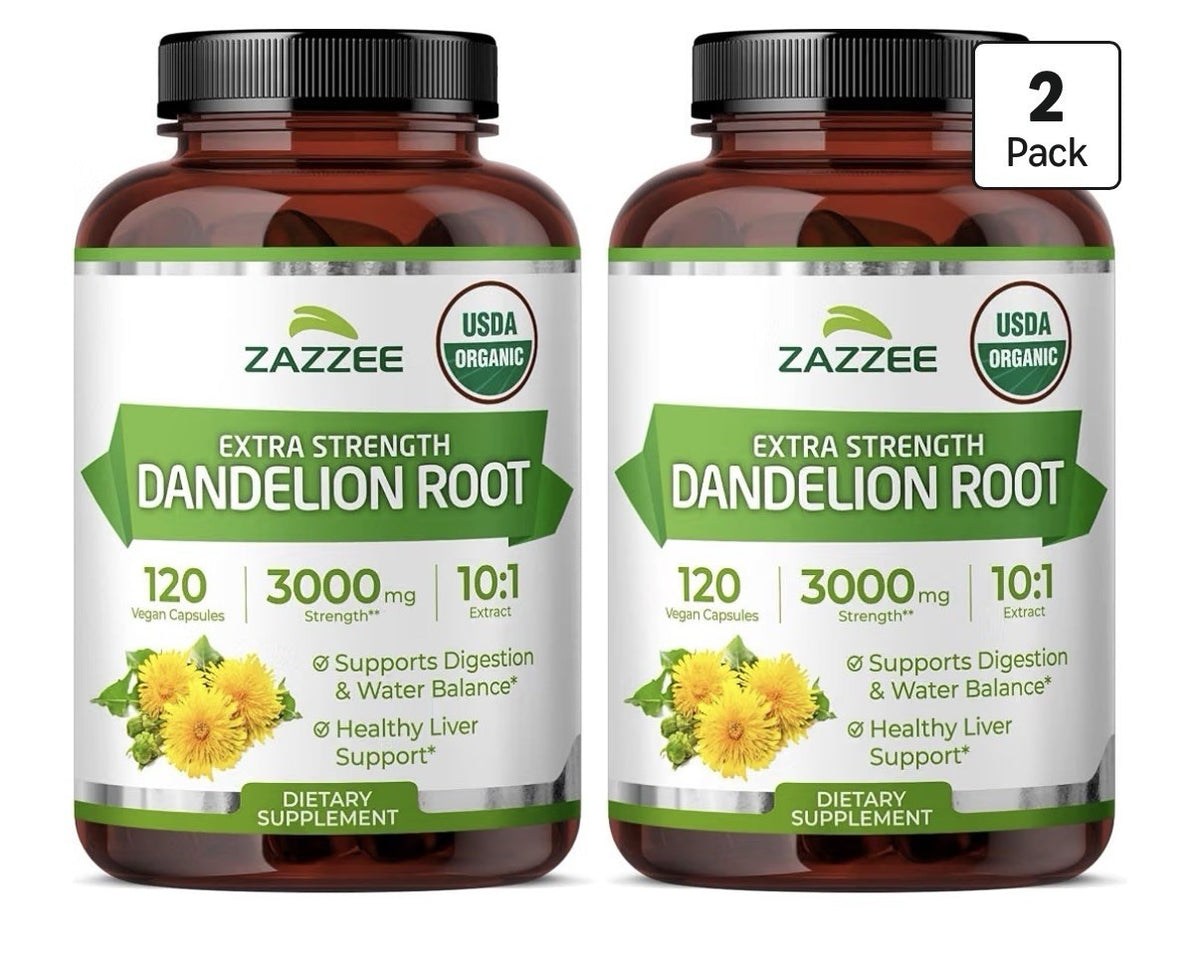 Zazzee Dandelion Root Digestive Water Balance Liver Support 8 Month Supply 2Pack