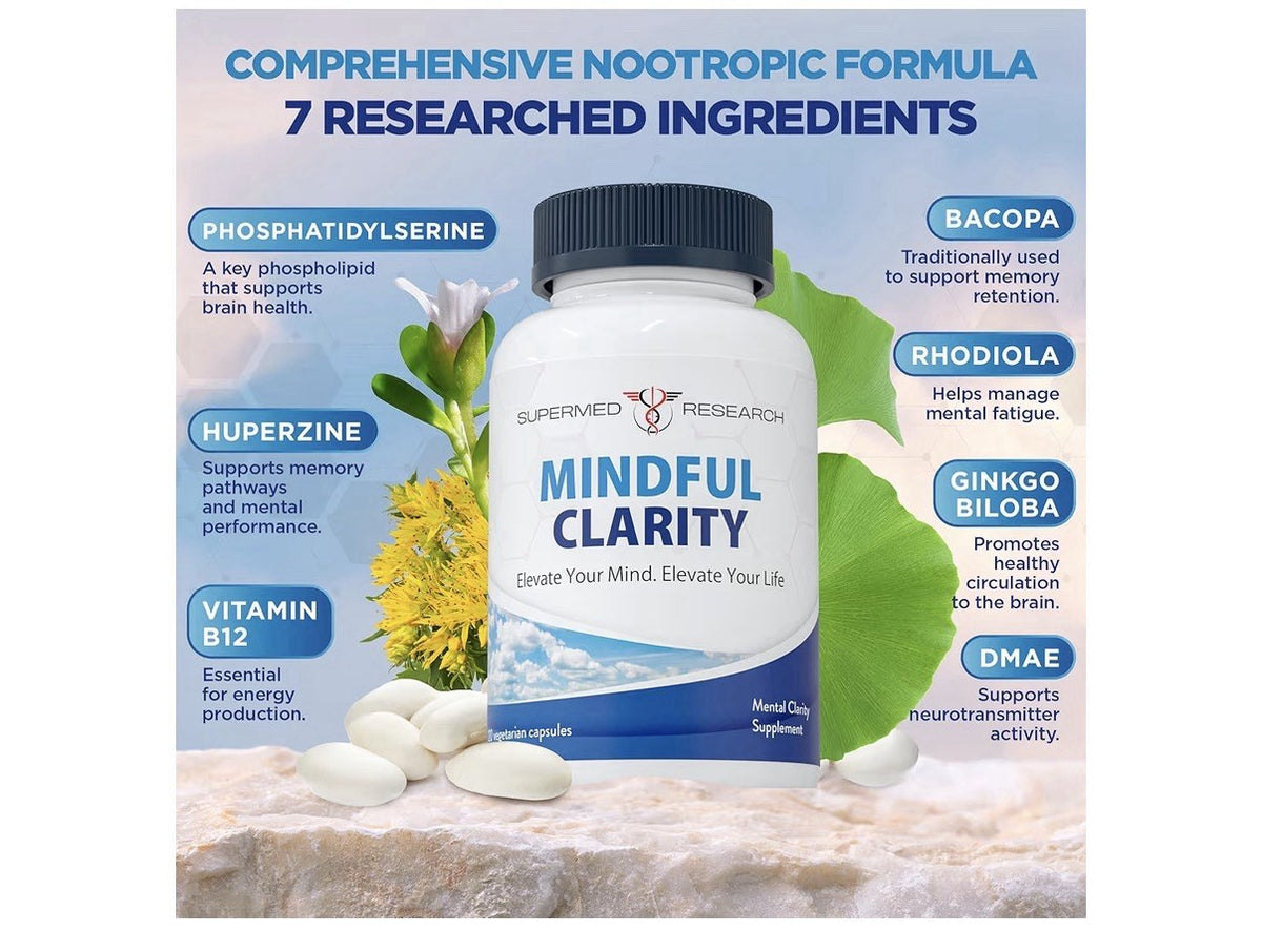 Supermed Research Midfull Clarity Elevate Your Mind Focus Brain Supplement 120ca