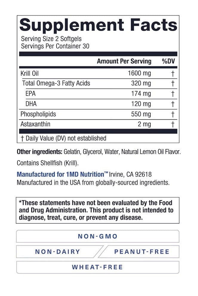 1MD Nutrition KrillMD Antarctic Krill Oil Omega 3 Astaxanthin EPA DHA 2 Pack