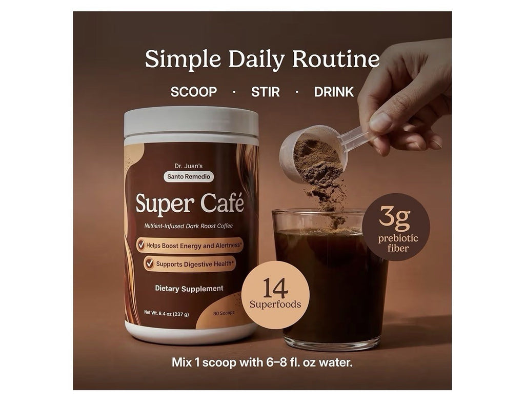 Santo Remedio Super Café Coffee Powder with Prebiotic Fiber Boost Energy 30serv