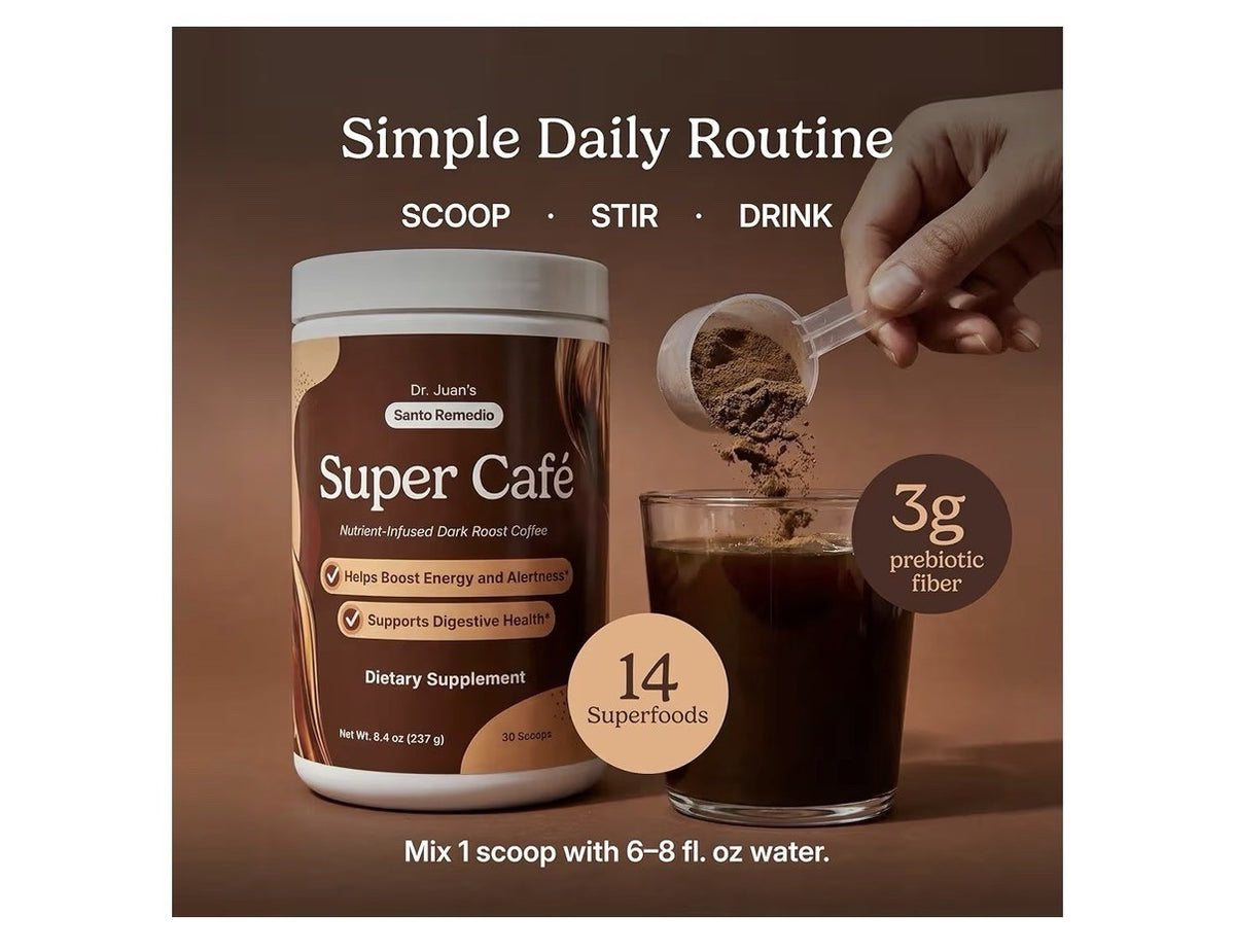 Santo Remedio Super Café Coffee Powder with Prebiotic Fiber Boost Energy 30serv