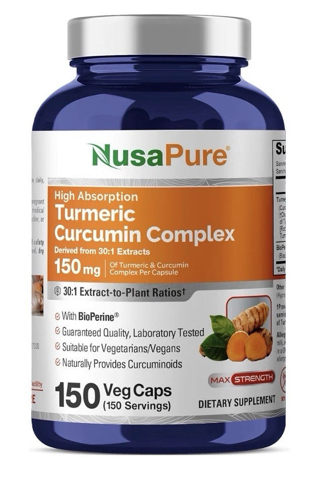 NusaPure Turmeric Curcumin Complex 150 mg Veg Caps with Bioperine 150 Servings