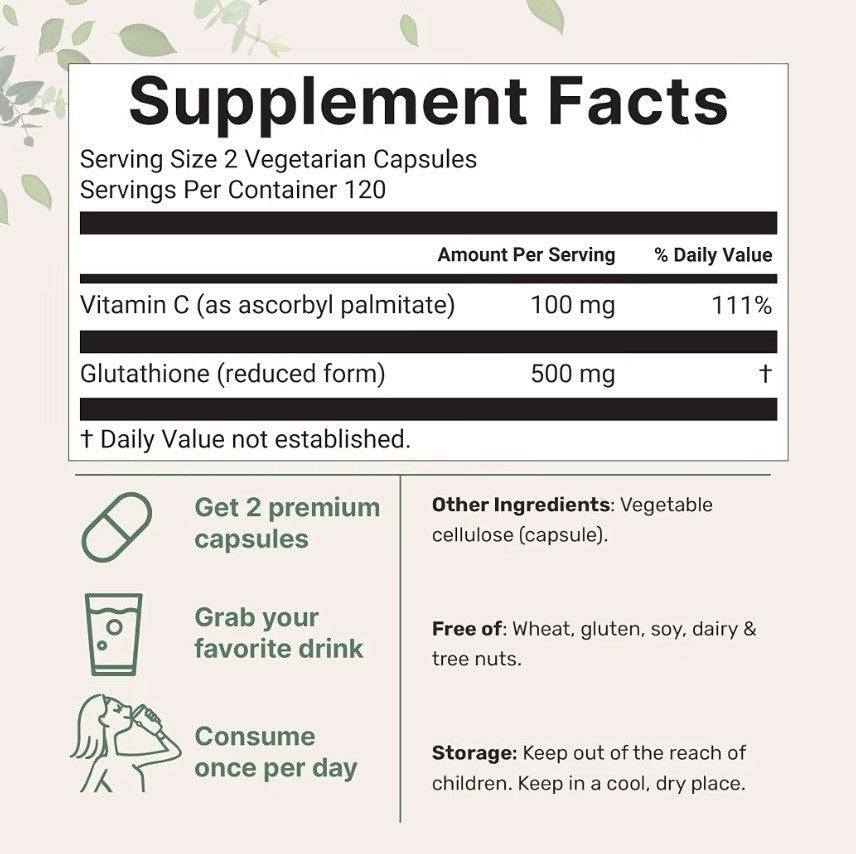 Micro Ingredients Glutathione 500mg Per Serving Clean Ingredients 240 Capsules