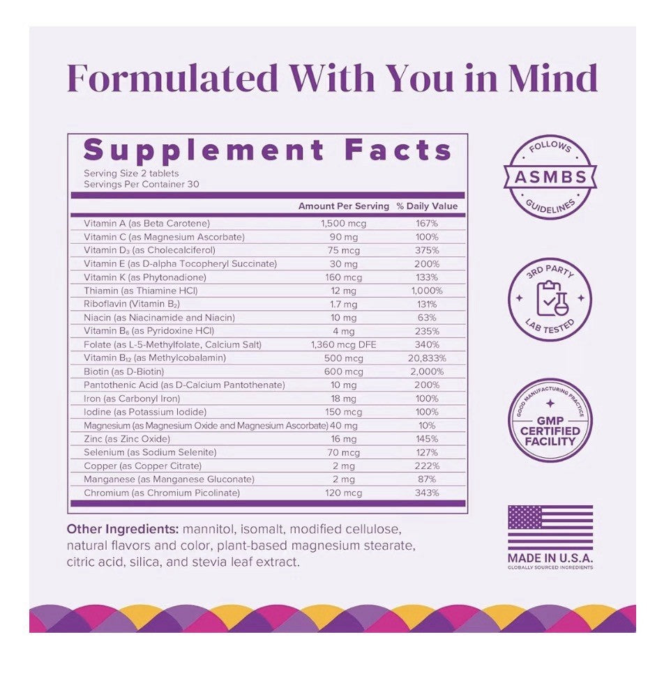 3 Pack BariMelts Multivitamin with Iron Bariatric Vitamins for Women Blueberry