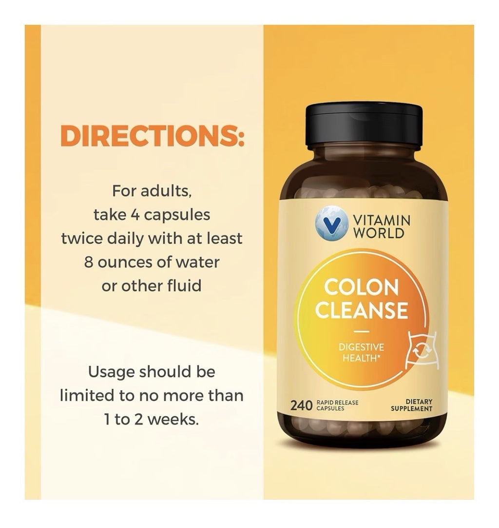 Vitamin World Colon Cleanse Digestive Health  Detox Gut Health 240 Capsules
