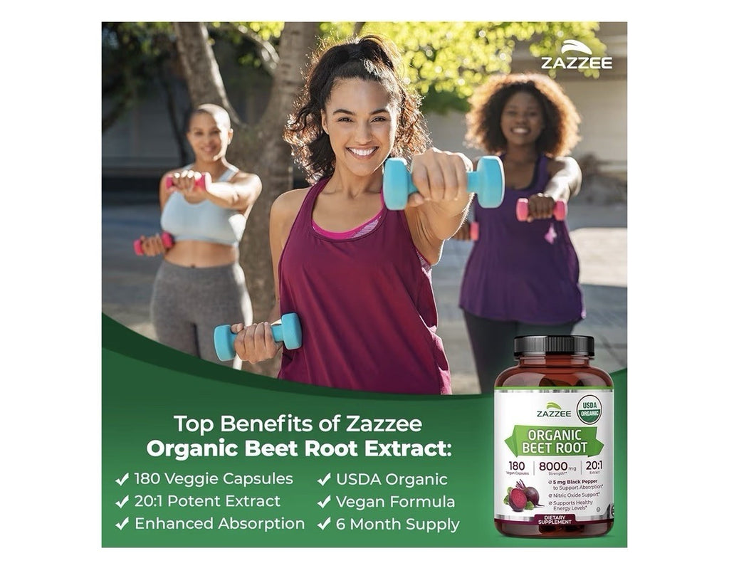 Zazzee Beet Root Nitric Oxide Support Healthy Energy Levels 6Month Supply 180cap