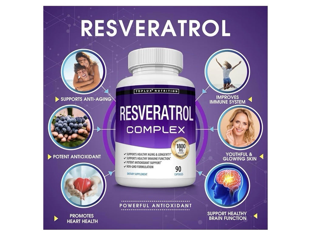 Toplux Resveratrol Complex 1800 mg Helathy Aging Longevity Antioxidant 90capsule