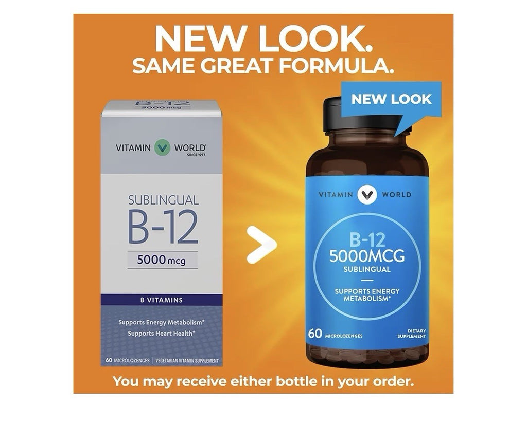 Vitamin World Vitamin B-12 5000 mcg Sublingual Energy Support 60 Microlozenges