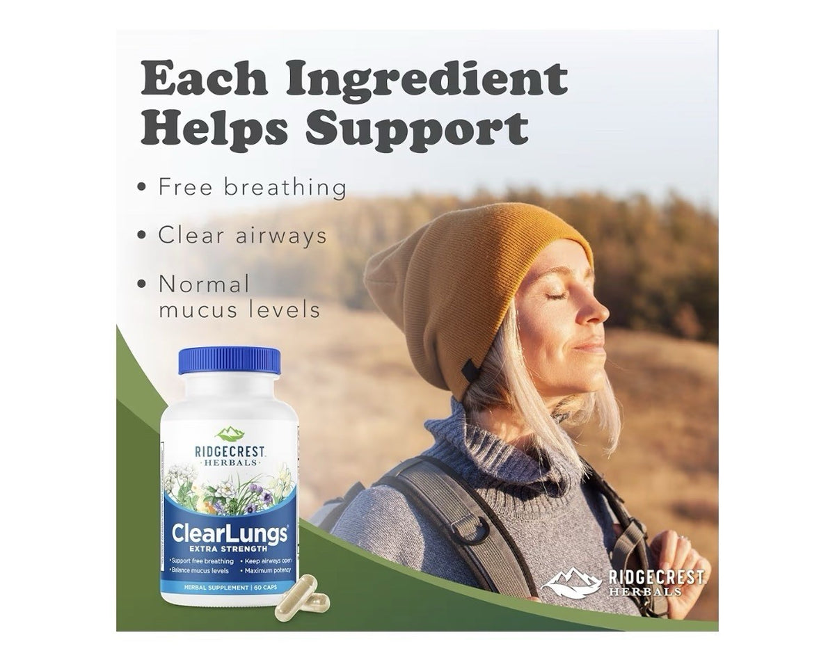 RidgeCrest Herbals ClearLungs Extra Strength Respiratory Keep Airways Open 60cap
