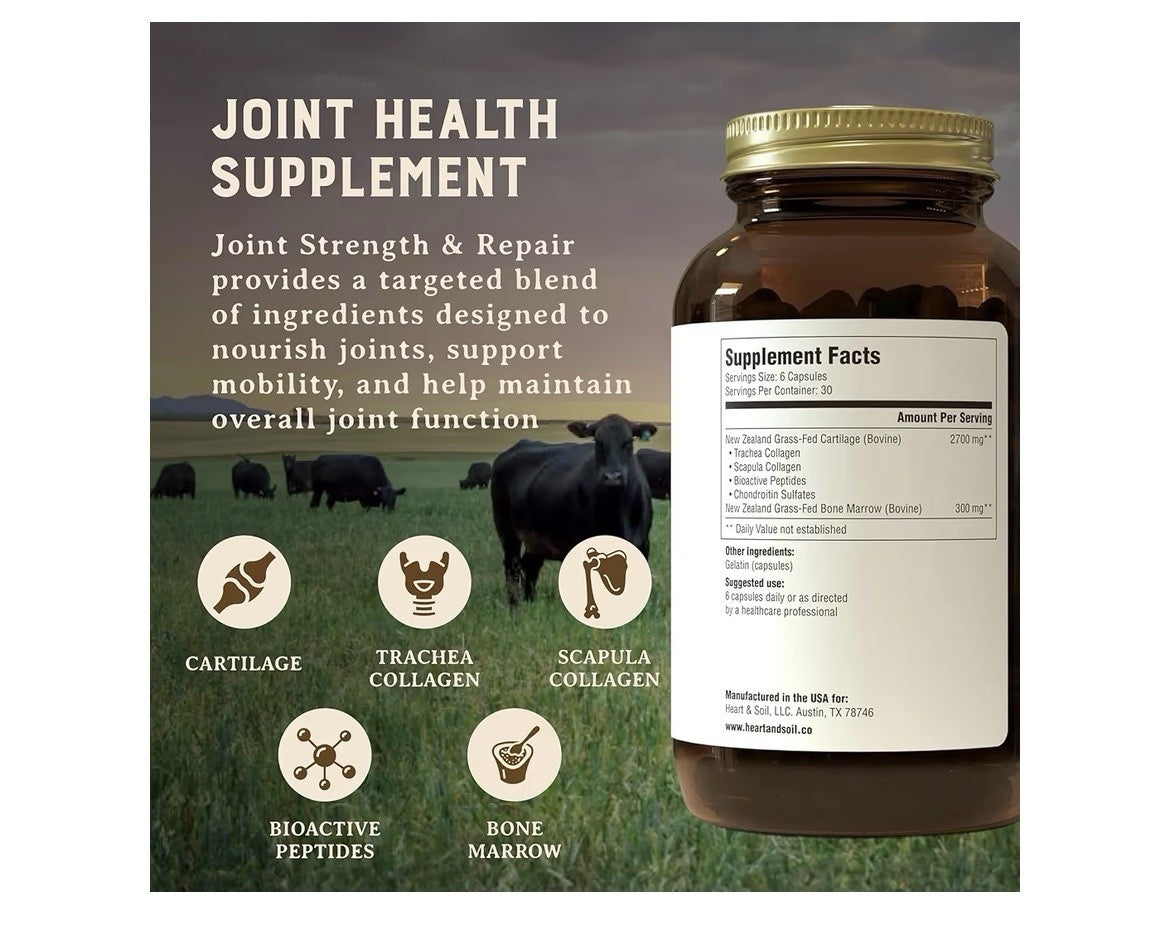 Heart & Soil Joint Strength & Repair Support Grass Fed Finished Supplement 180ca