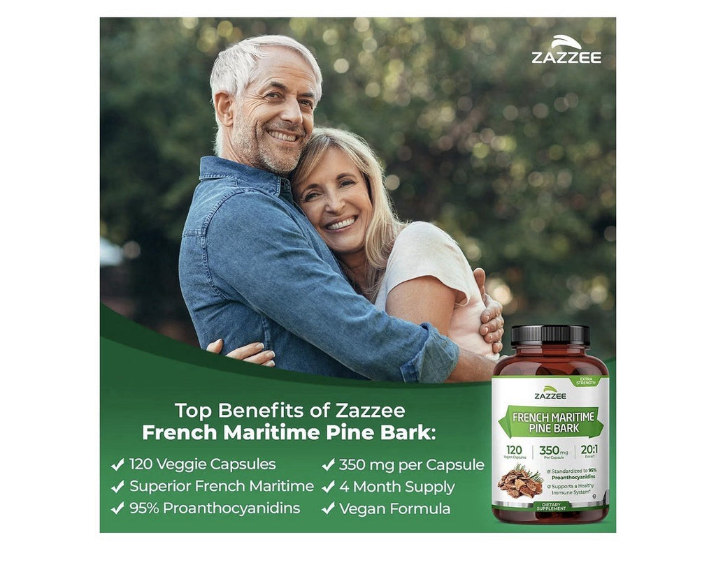 Zazzee French Maritime Pine Bark 95% Proanthocyanidins 4Month Supply 120Capsules