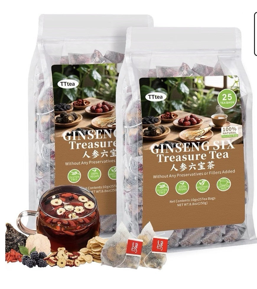 TTTea Ginseng Six Treasure Tea Natural Kidney Cleanse Detox Vitality 2 Pack
