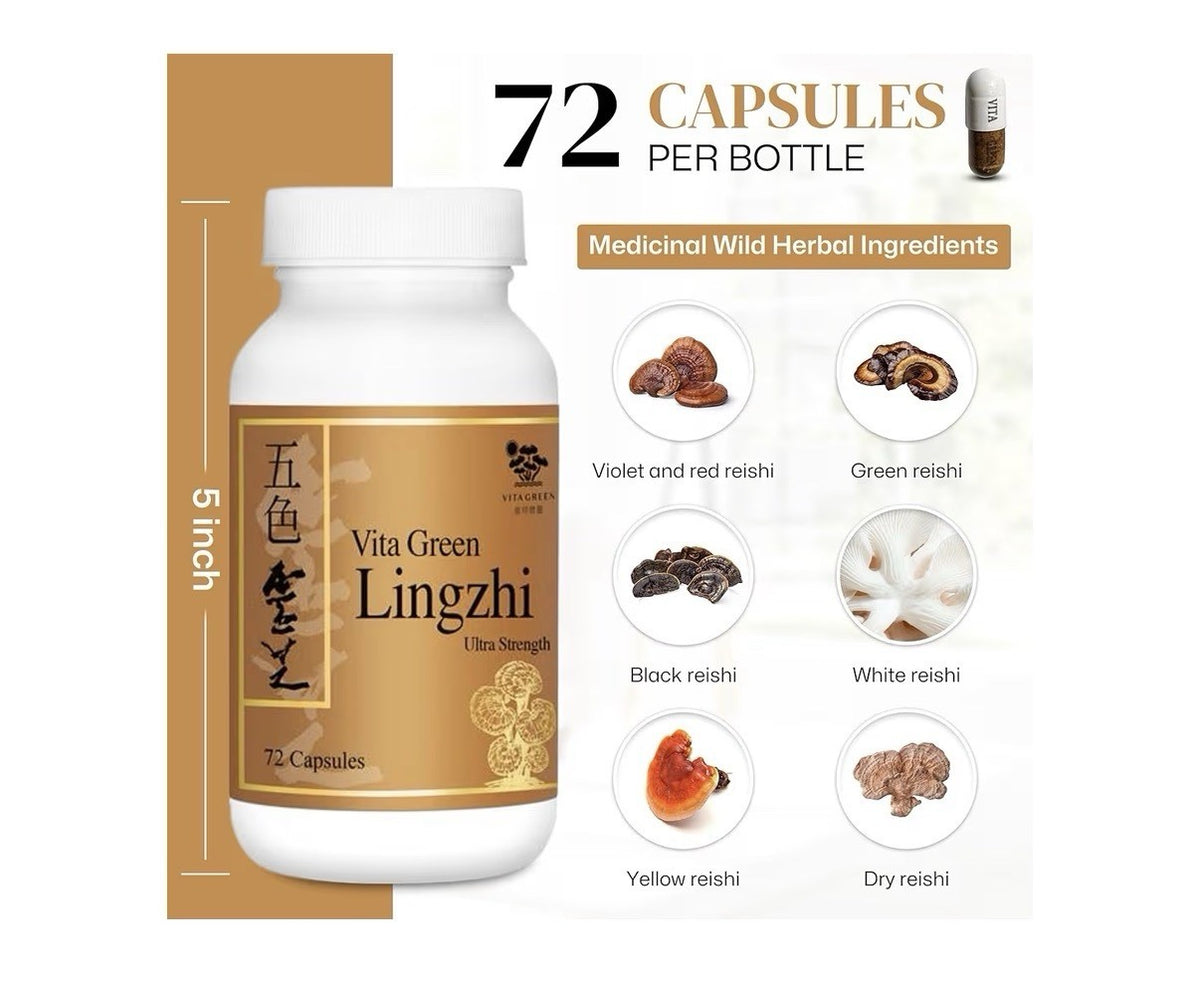 Vita Green Lingzhi Ultra Strength Mushroom Pure Reishi For Women & Men 72capsule