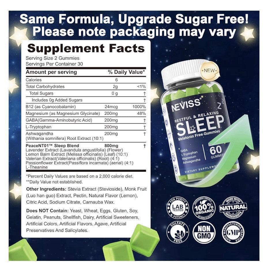 2 Pack NEVISS Restful & Relaxing Sleep Gummies Sleep Aid for Adults