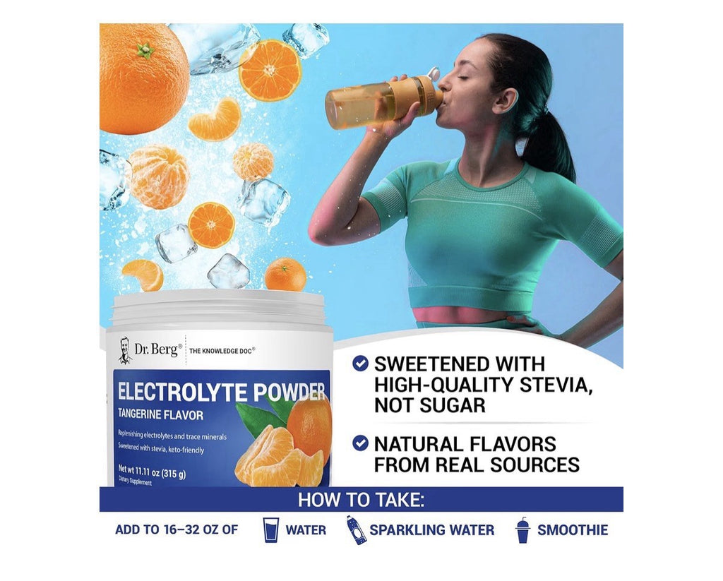 Dr. Berg Electrolyte Powder Tangerine Flavor Keto Friendly 50 Servings Drink Mix