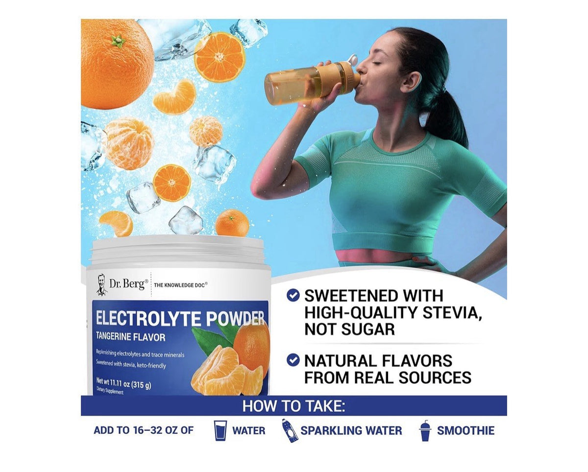 Dr. Berg Electrolyte Powder Tangerine Flavor Keto Friendly 50 Servings Drink Mix