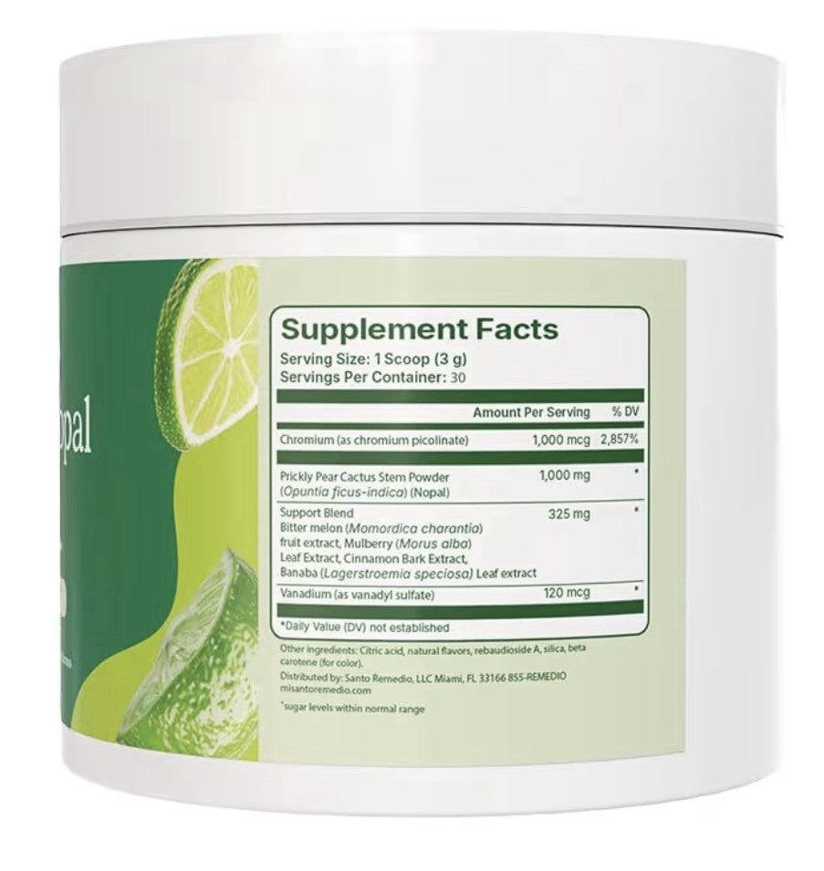 Santo Remedio Super Nopal Powder Blood Sugar Level Support Lime Flavor 30serving