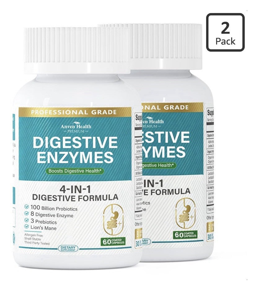 2Pack Anven Health Digestive Enzymes 1 in 4 Digestive Formula Men & Women 100CFU