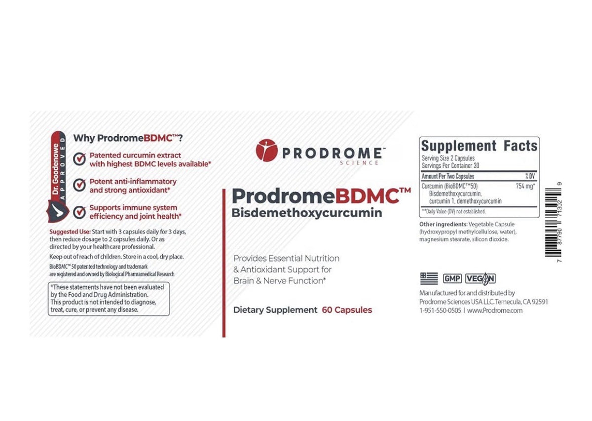 Prodrome BDMC Bisdemethoxycurcumin for Brain Nerve Gut Cellular Support 60 Caps