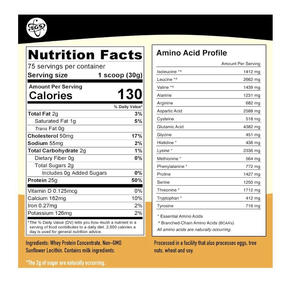TGS Nutrition Whey Protein Powder Unflavored Unsweetened Muscle Recovery 5 Pound