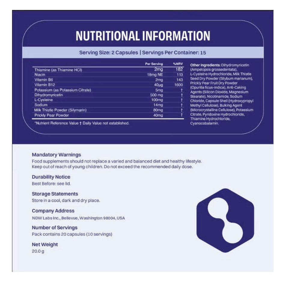 No Days Wasted Take When You Celebrate DHM Detox 60 Capsules (30 Servings) Jar