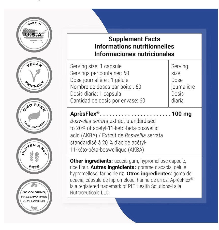 Supersmart Super Boswellia 100mg per Day ApresFlex Boswellia Serrata Extract 60c