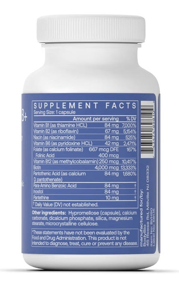 BodyBio Vitamin B+ Complex Energy Brain Function Support Metabolic Balance 90cap