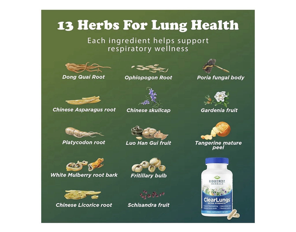 RidgeCrest Herbals ClearLungs Extra Strength Respiratory Keep Airways Open 60cap