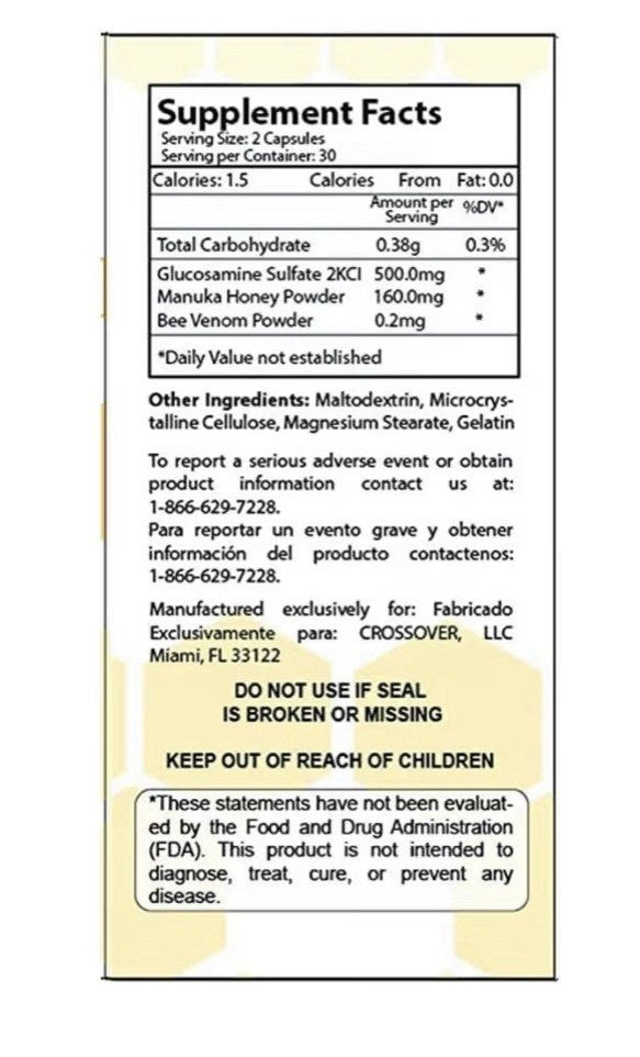 AbeeMed Bee Venom Capsules Natural Apitoxin Supplement w/Manuka Honey 60Capsules