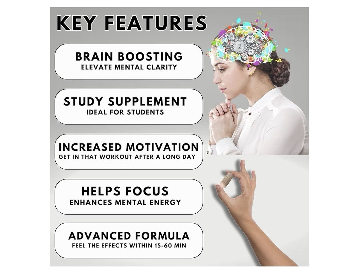 Addrell Energy Stimulant Natural Nootropic Brain Boost Energy Focus 60 Capsules