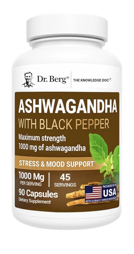 Dr. Berg Ashwagandha Root 1000mg With Black Pepper Stress Mood Support 90Capsule