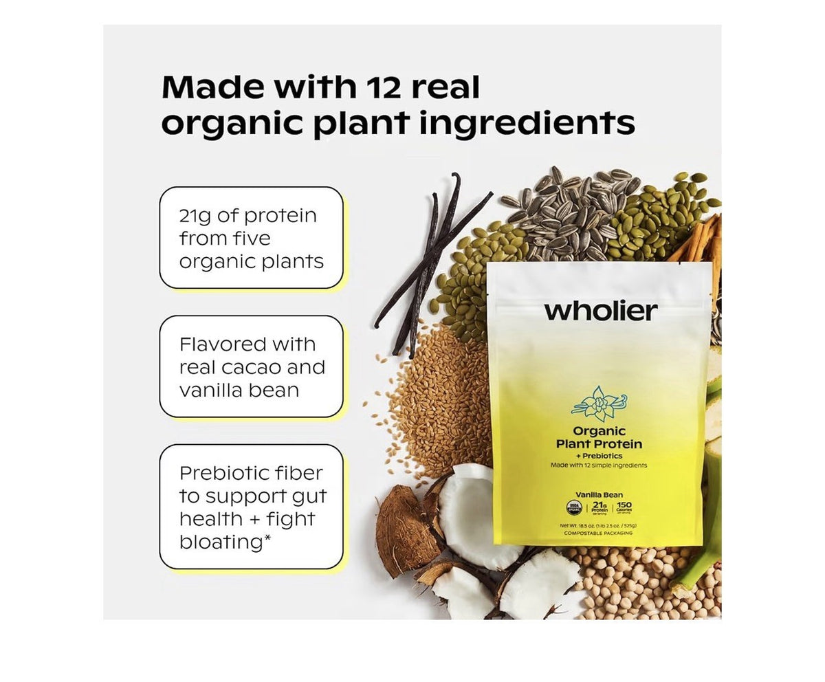 wholier Organic Plant Protein + Prebiotics Powder But Health Support 525g