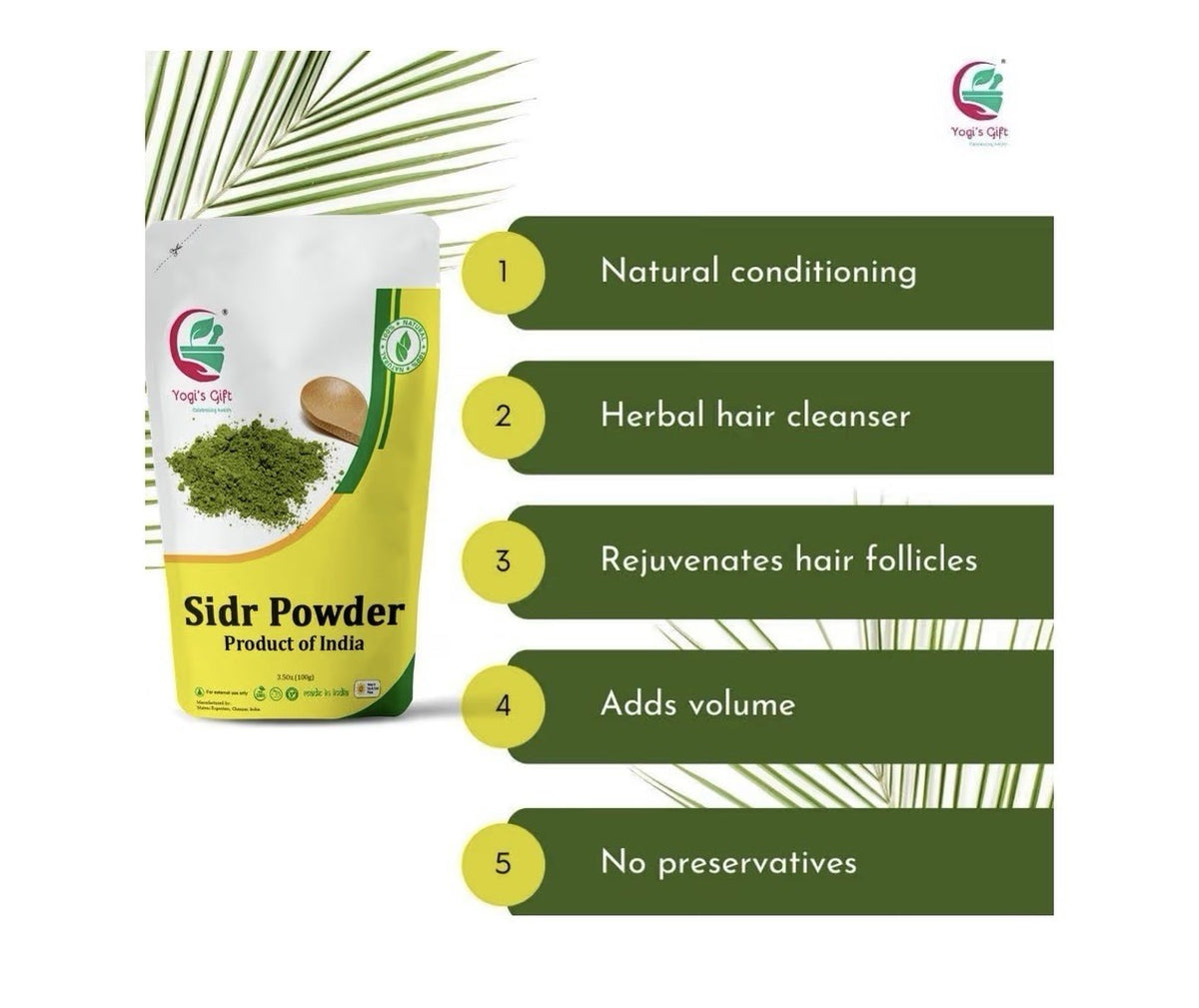 Yogi's Gift Sidr Powder Natural Herbal Hair Cleanser & Revitalizer 100 Grams