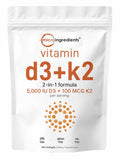 Micro Ingredients Vitamin D3 + K2 MK-7 5,000 IU D3 Per Serving 300 Softgels
