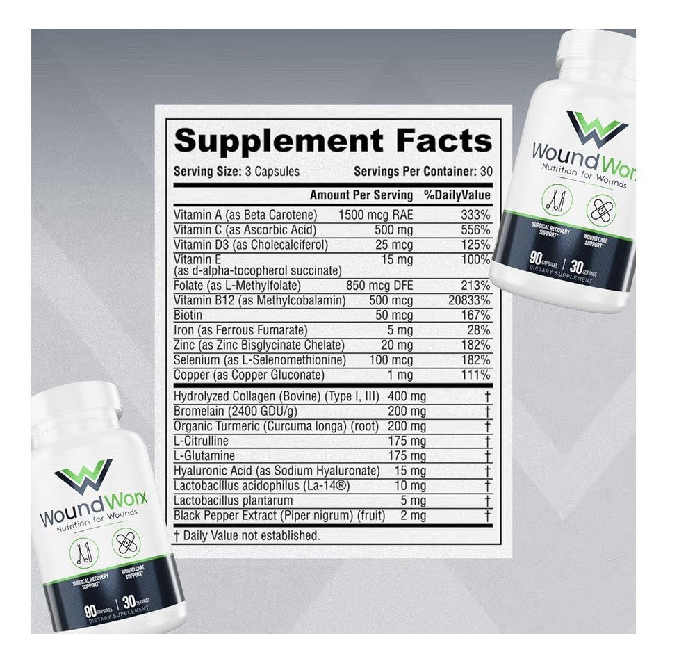 Free Life Labs WoundWorx Nutrition-Scar and Surgery Support Wound Care 90Capsule