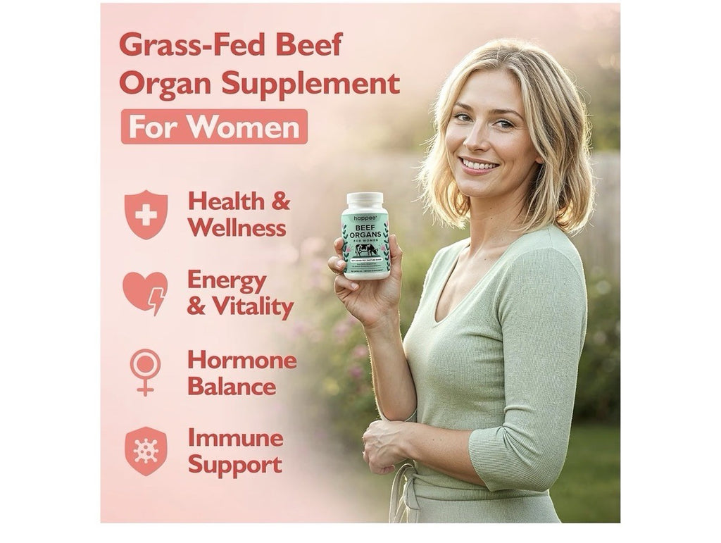Happee Beef Organs For Women Grass Fed Pasture Raised Supplement 90 Capsules