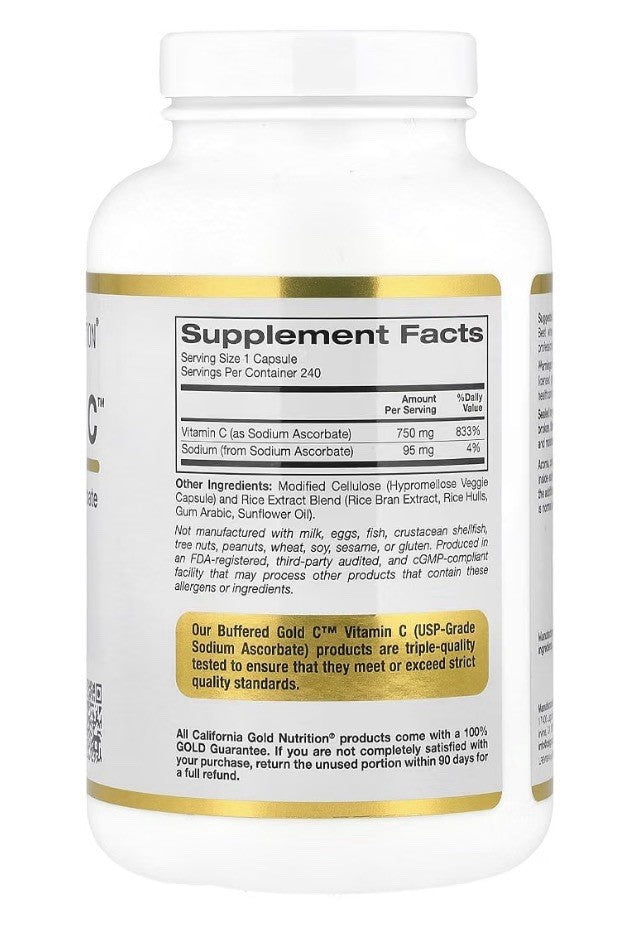 California Gold Nutrition Buffered Gold C GOLD Standard Sodium Ascorbate 240Caps