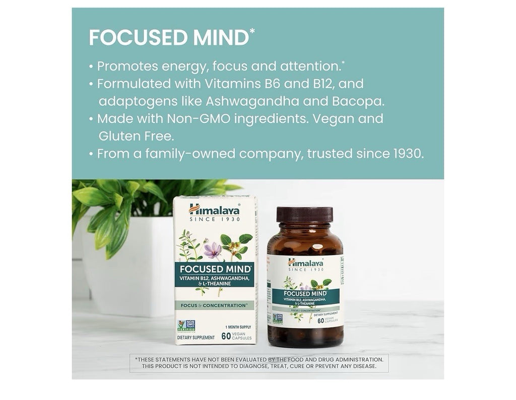 Himalaya Focused Mind Supplement Focus & Concentration Energy Support 60Capsules