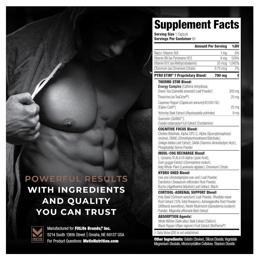 METISNutrition Pyro Stim 7 Metabolism Energy Boost Toning 60 Capsules