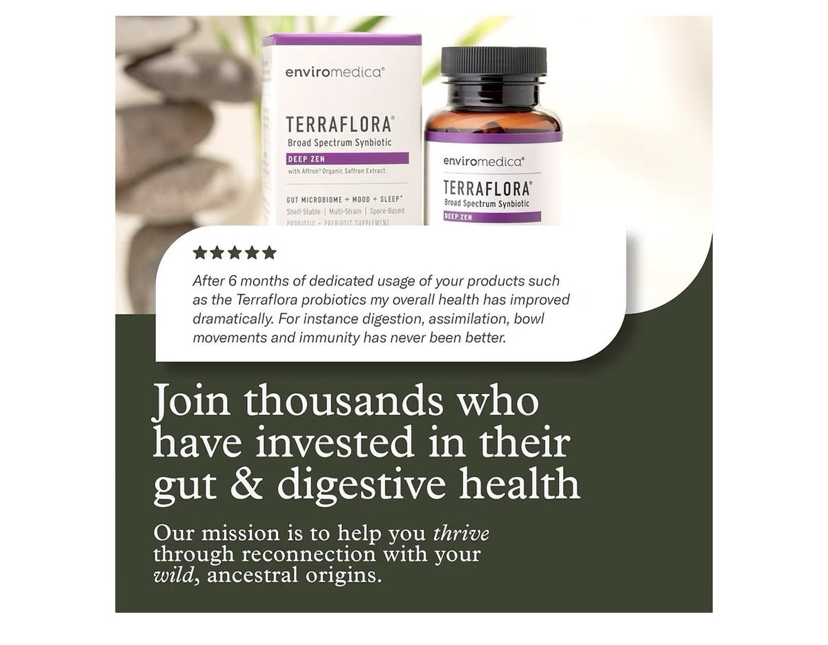 Enviromedica Terraflora Deep Zen Synbiotic Spore Based Probiotics Prebiotics 60c