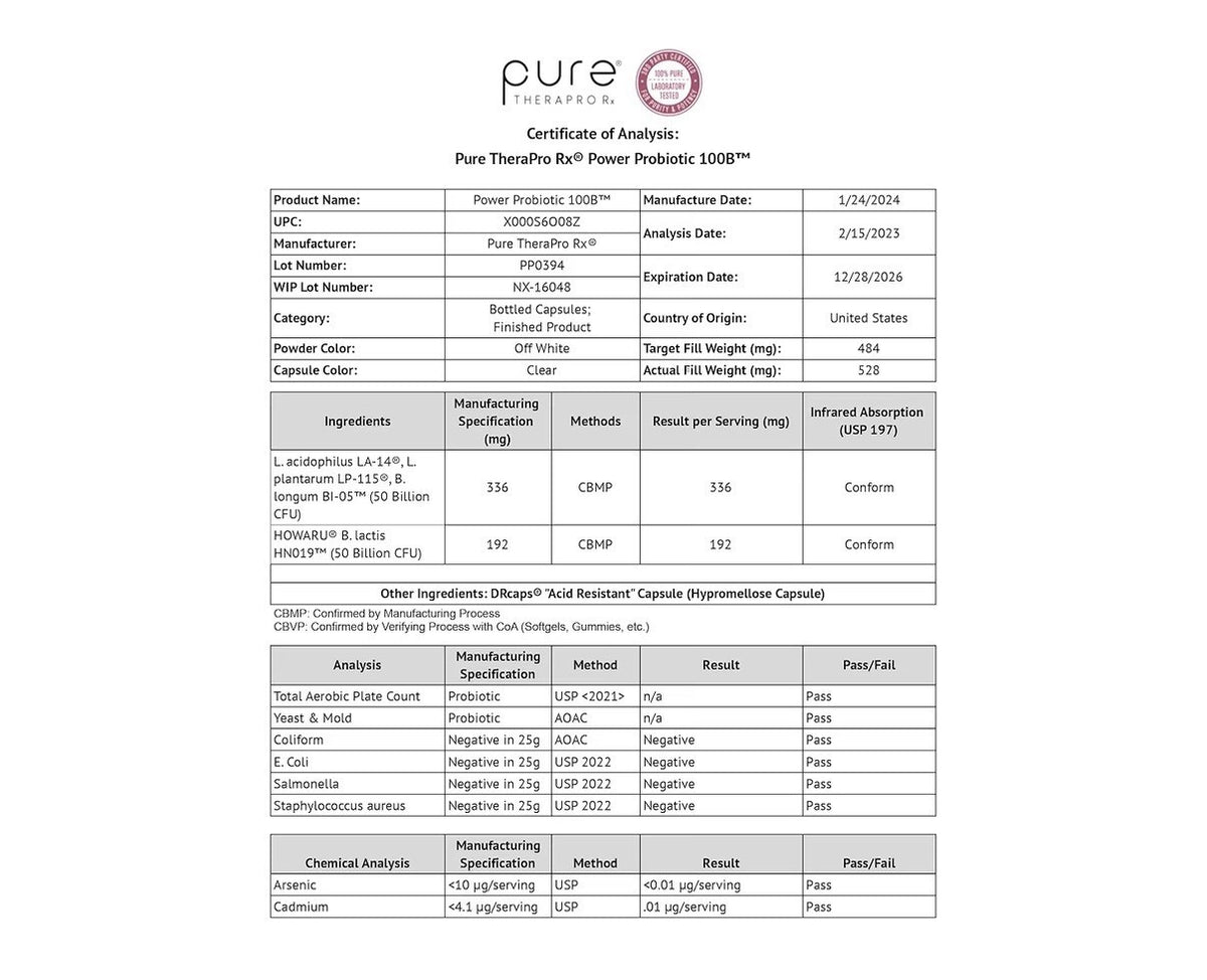 Pure Therapro Rx Power Probiotic 100 Billion CFU Flora Balance Digestion 30 Caps