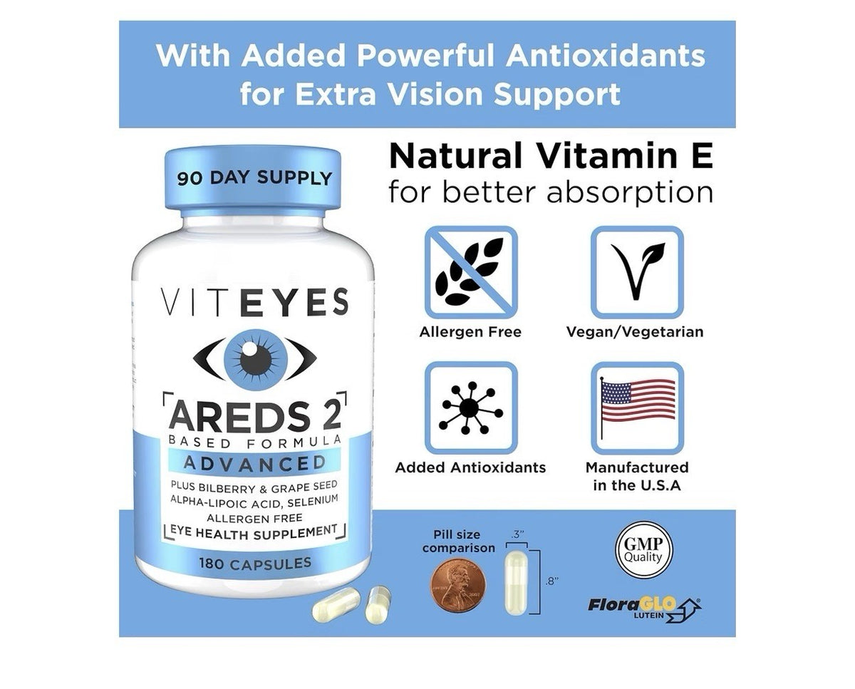 Viteyes AREDS 2 Advanced Based Formula Eye Macular Vision Health Support 180caps