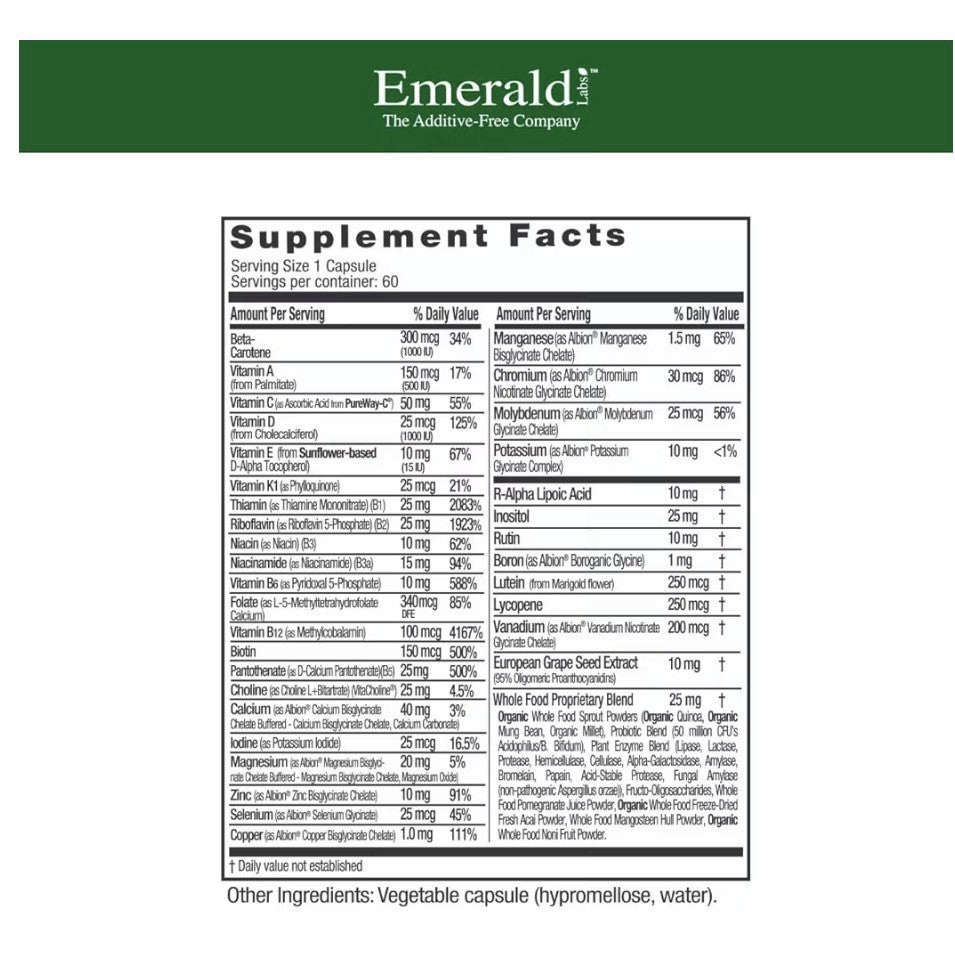 EMERALD LABS Complete 1-Daily Multi Complete Multivitamin Women & Men 60capsules