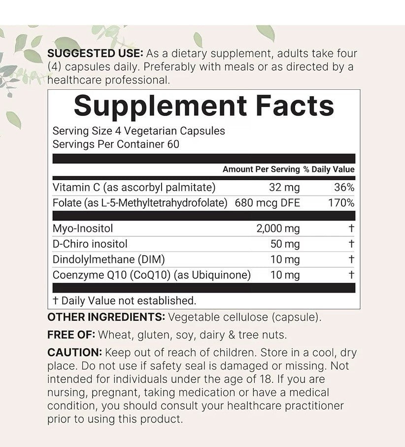 Myo-Inositol & D-Chiro Inositol 2,050mg Per Serving Clean Ingredients 240Capsule