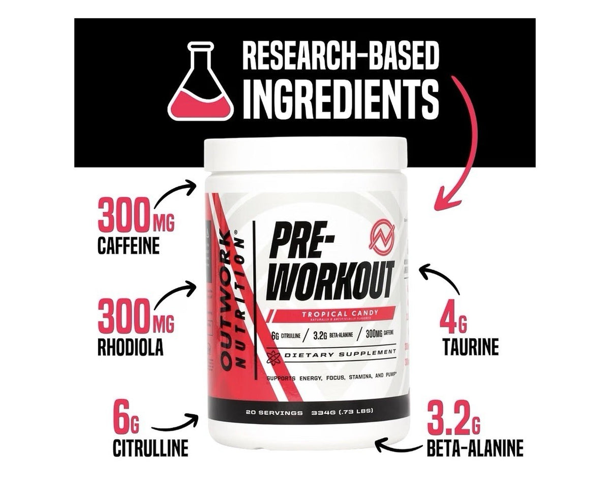 Outwork Nutrition Preworkout Energy Focus Stamina And Pump Tropical Candy Flavor