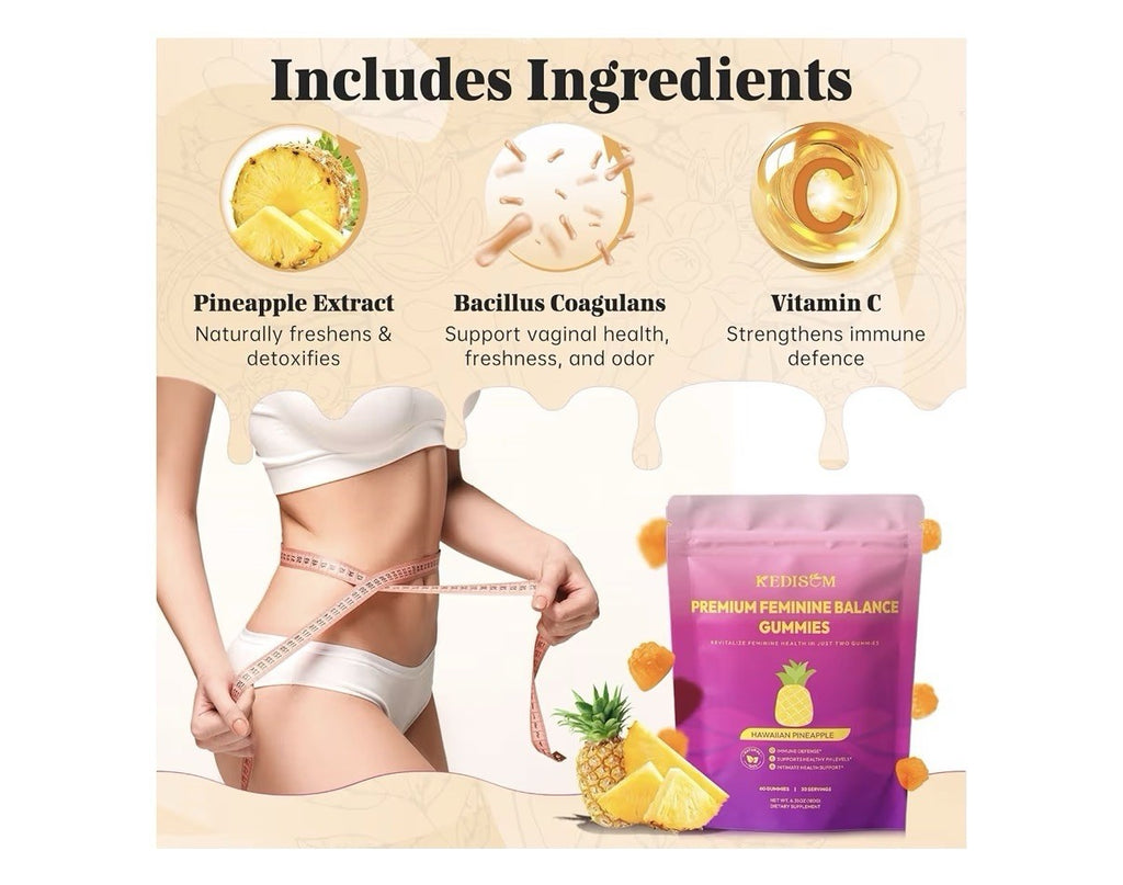 Kedisom Feminine Balance Hawaiian Pineapple Support Healthy PH Levels 60Gummies