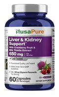 NusaPure Liver & Kidney Support 650mg With Cranberry & Milk Thistle 60 Capsules