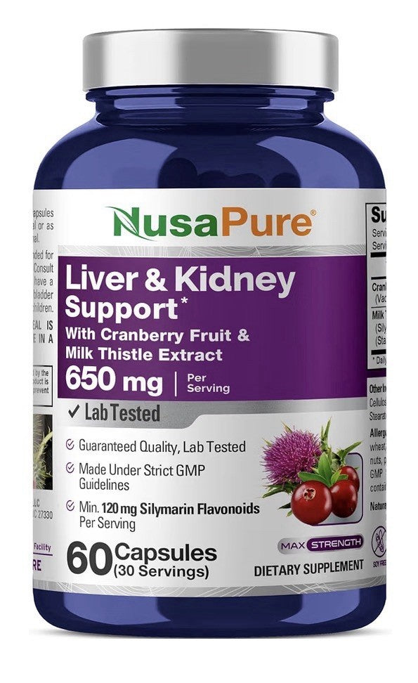 NusaPure Liver & Kidney Support 650mg With Cranberry & Milk Thistle 60 Capsules