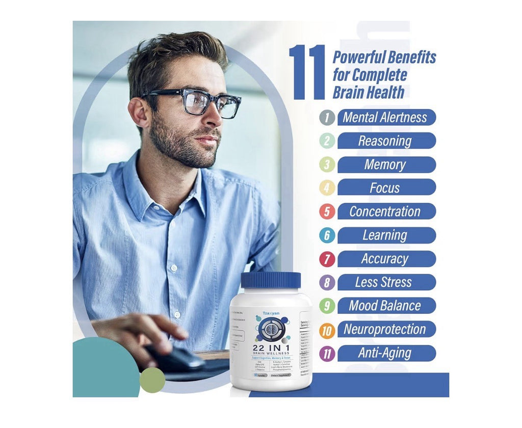 Tzaxyan Pure Brain Wellness for Memory Focus Clarity Cognitive Improvement 2Pack
